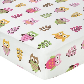 Sweet JoJo Designs Pink Happy Owl Print Fitted Crib Sheet