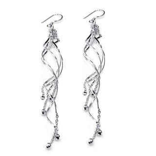 Sterling Silver Trendy Long Spiral Swirl Earrings (Thailand)