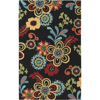 Hand-hooked Bold Daisies Caviar Indoor/Outdoor Floral Rug (2' x 3')