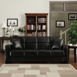 Portfolio Turco Convert-a-Couch Black Renu Leather Futon Sofa Sleeper