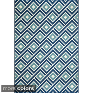 Indoor/ Outdoor Blue Blocks Rugs (5'3 x 7'6)