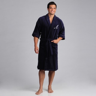 Monogram Cotton Velour Unisex Navy Bath Robe