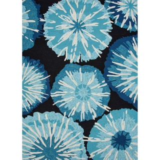 Hand-hooked Indoor/Outdoor Abstract-Pattern Blue Transitional Rug (2' x 3')