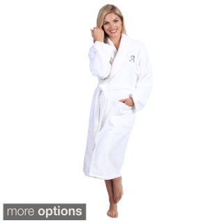 Authentic Hotel and Spa White with Grey MonogramTurkish Cotton Unisex Terry Bath Robe