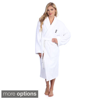 Authentic Hotel and Spa White With Black Monogram Turkish Cotton Unisex Terry Bath Robe