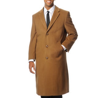 Pronto Moda Men's 'Harvard' Camel Cashmere Blend Long Top Coat