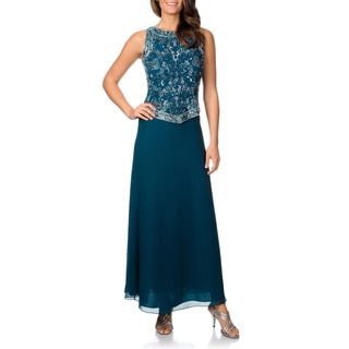 J Laxmi Women's Beaded Mock 2-piece Gown and Scarf