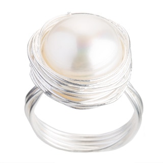 Classy Freshwater Pearl Wire Wrap Around .925 Silver Ring (Thailand)