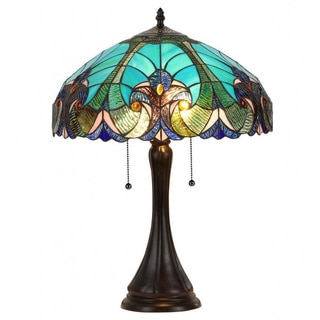 Tiffany-style Victorian 2-light Table Lamp with Blue Glass Shade