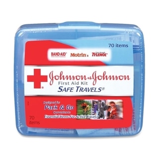 Johnson & Johnson Red Cross Portable Travel First Aid Kit, 70 Pieces, Plastic Case