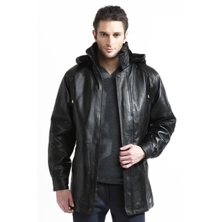 Men's Leather Belted 3/4-length Coat with Zip-out Liner