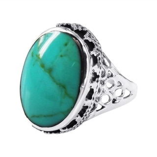 Gracious Oval Turquoise .925 Sterling Silver Ornate Ring (Thailand)