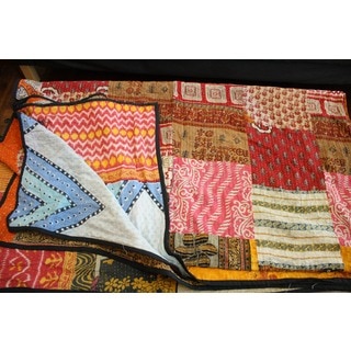 Vintage Handmade Patchwork Kantha Bedspread (India)