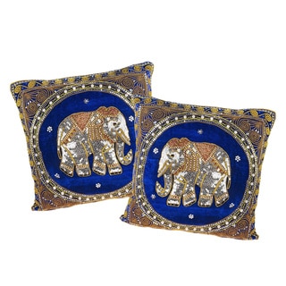 Royal Thai Elephant Embroidered Velvet Throw Pillow Cases (Set of 2) (Thailand)