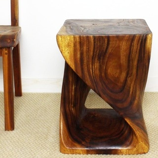 Hand-carved 15 x 20 Walnut Oiled Twist End Table (Thailand)