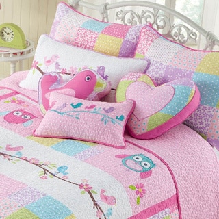 Pink Owl Cotton 3-piece Quilt Set