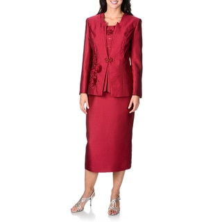 Giovanna Collection Women's Flower and Bead-detailed 3-piece Skirt Suit