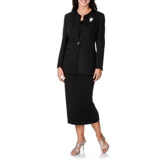 Giovanna Signature Women's Black 3-piece Skirt Suit with Detachable Broach