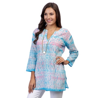 Women's Pink/ Blue Tie-dye 3/4-sleeve Tunic (India)