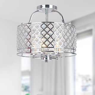 Evelyn Chrome and Crystal Ceiling Flush-mount Chandelier