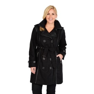 Excelled Women's Plus Size Black Double Breasted Belted Trench Coat