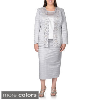 Giovanna Women's Plus Size Textured 3-piece Skirt Suit