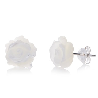 Rose of Innocence Carved MOP .925 Silver Earrings (Thailand)