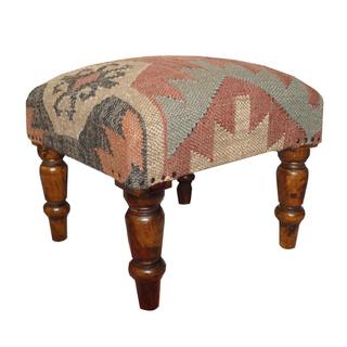 Herat Oriental Handmade Indo Kilim Upholstered Footstool
