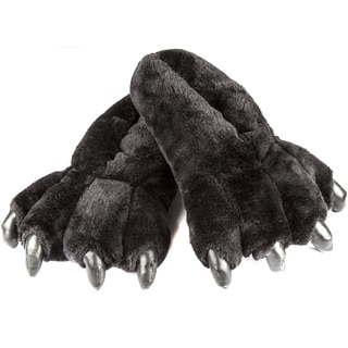 Leisureland Unisex Black Animal Bear Paw Furry Slippers
