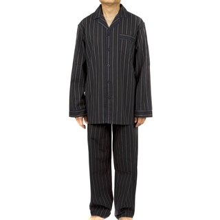 Leisureland Men's Black Striped Cotton Poplin Pajama Set
