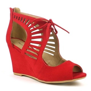 Mark and Maddux Women's Elisha-05 Laser-cut Cut-out Lace-up Wedge Sandals