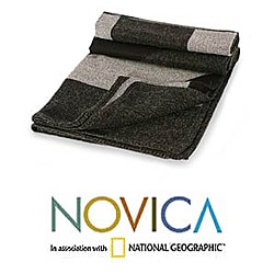 'Nocturnal Geometry' Alpaca Wool Throw Blanket (Peru)
