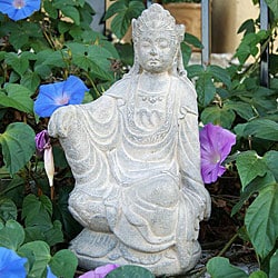 Volcanic Ash Stone Washed Quan Yin Statue, Handmade in Indonesia