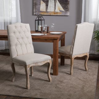 Christopher Knight Home Weathered Hardwood Studded Beige Dining Chair (Set of 2)
