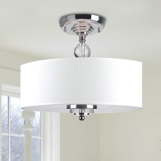 Crystal Decorated Off-White Shade Flushmount Ceiling Chandelier