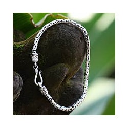Borobudur Collection Buddhist Zen Inspired Handmade 925 Sterling Silver Naga Snake Mens or Womens Chain Bracelet (Indondesia)