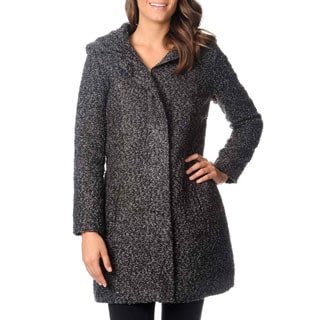 Excelled Women's Wool Blend Boucle Coat with Oversized Hood