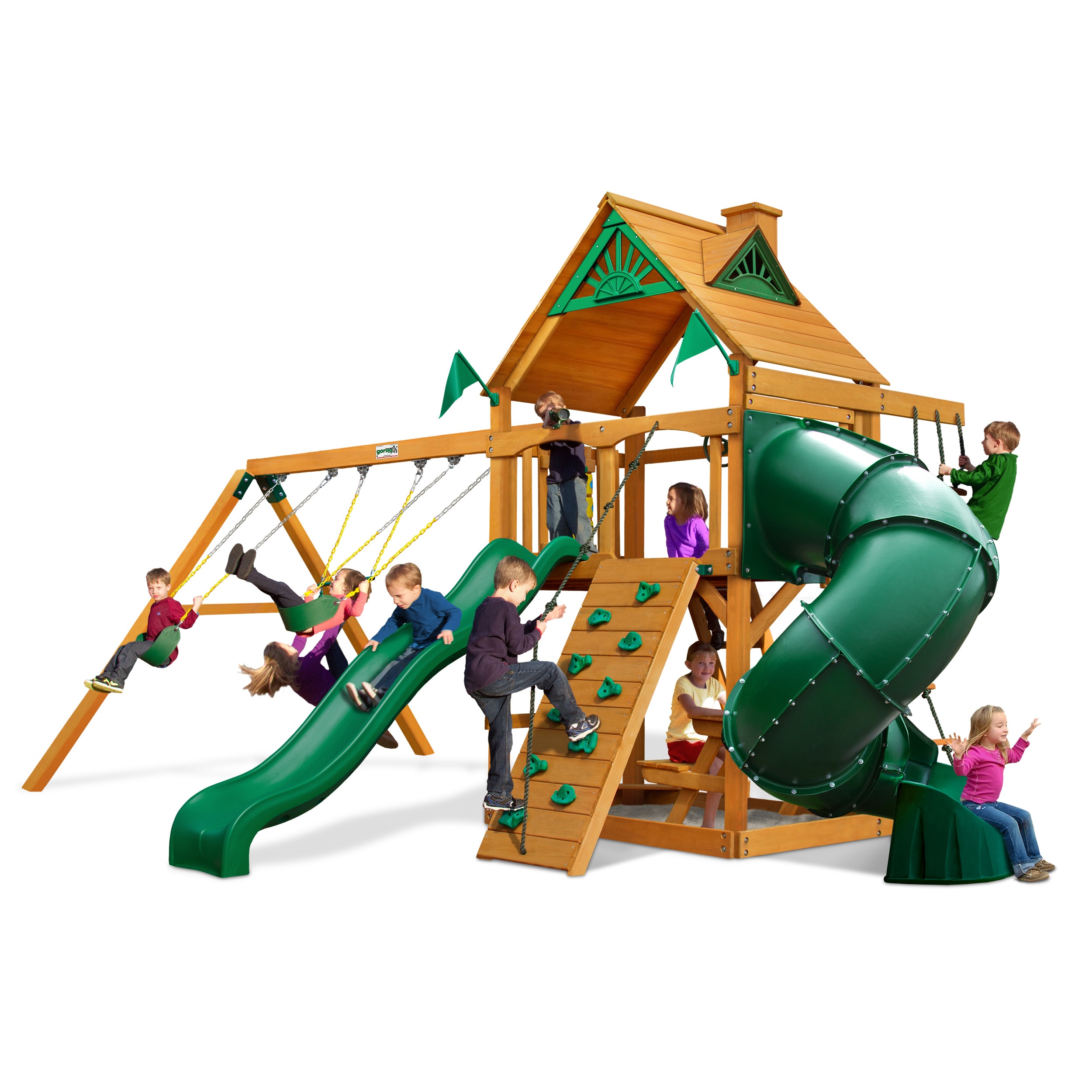 Gorilla Playsets Mountaineer Cedar Swing Set with Amber Posts