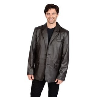Men's Lambskin Leather 2-button Blazer with Flap Pockets