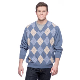 Men's Made in Italy Argyle Cashmere V-Neck Sweater
