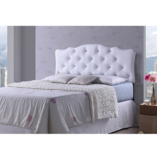 Baxton Studio Wexler White Contemporary Scalloped Faux Leather Upholstered Button Tufted headboard