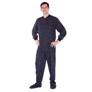 Big Feet Pajama Company Unisex Black and White Plaid Cotton Flannel Adult Footed Pajamas