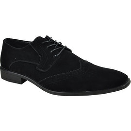 BRAVO Men Dress Shoe KING-3 Wingtip Oxford Shoe Black - Wide Width Available