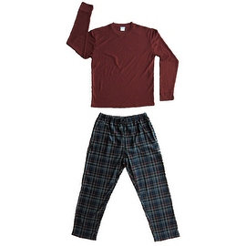 Men's 2 PC Thermal Top & Fleece Lined Pants Pajamas Set (Dark Red)