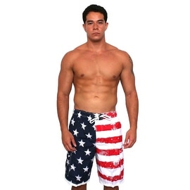Men's Board Shorts Distressed USA Flag Pride Beach Swimwear Stars/Stripes Trunks with Side Pockets