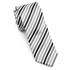 Men's Black and White Striped Tie