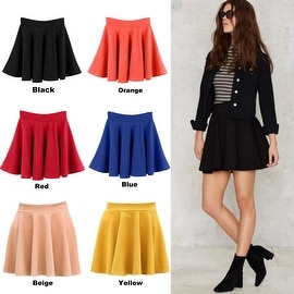 NEW Womens Cotton Solid Flared Skater Pleated Mini Skirt