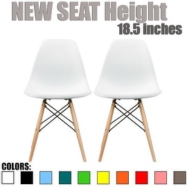 2xhome - Set of Two (2) - New Seat Height 18.5" - Eames Style Side Chair Natural Wood Legs Eiffel Dining Chair - Multiple Colors