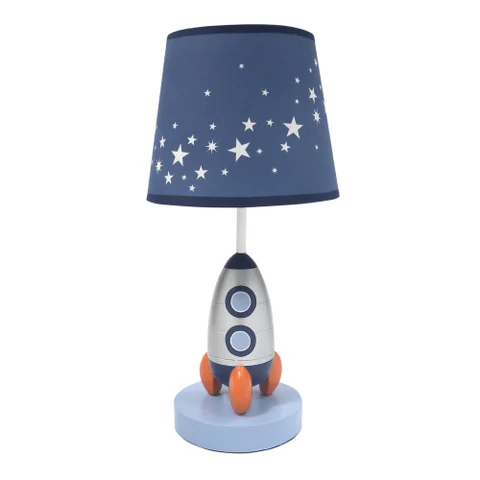 Lambs & Ivy Milky Way Blue/Silver Rocket Ship Nursery Lamp with Shade & Bulb - Blue