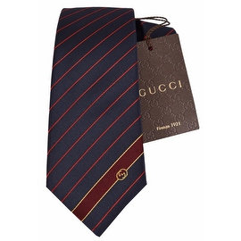 NEW Gucci Men's 408866 Blue Malo Woven Silk Interlocking GG Striped Neck Tie